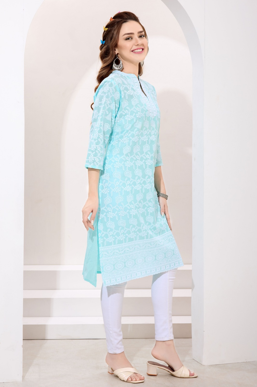 Breezy Phirozi Pure Cotton Chikankari Long Kurti for Women