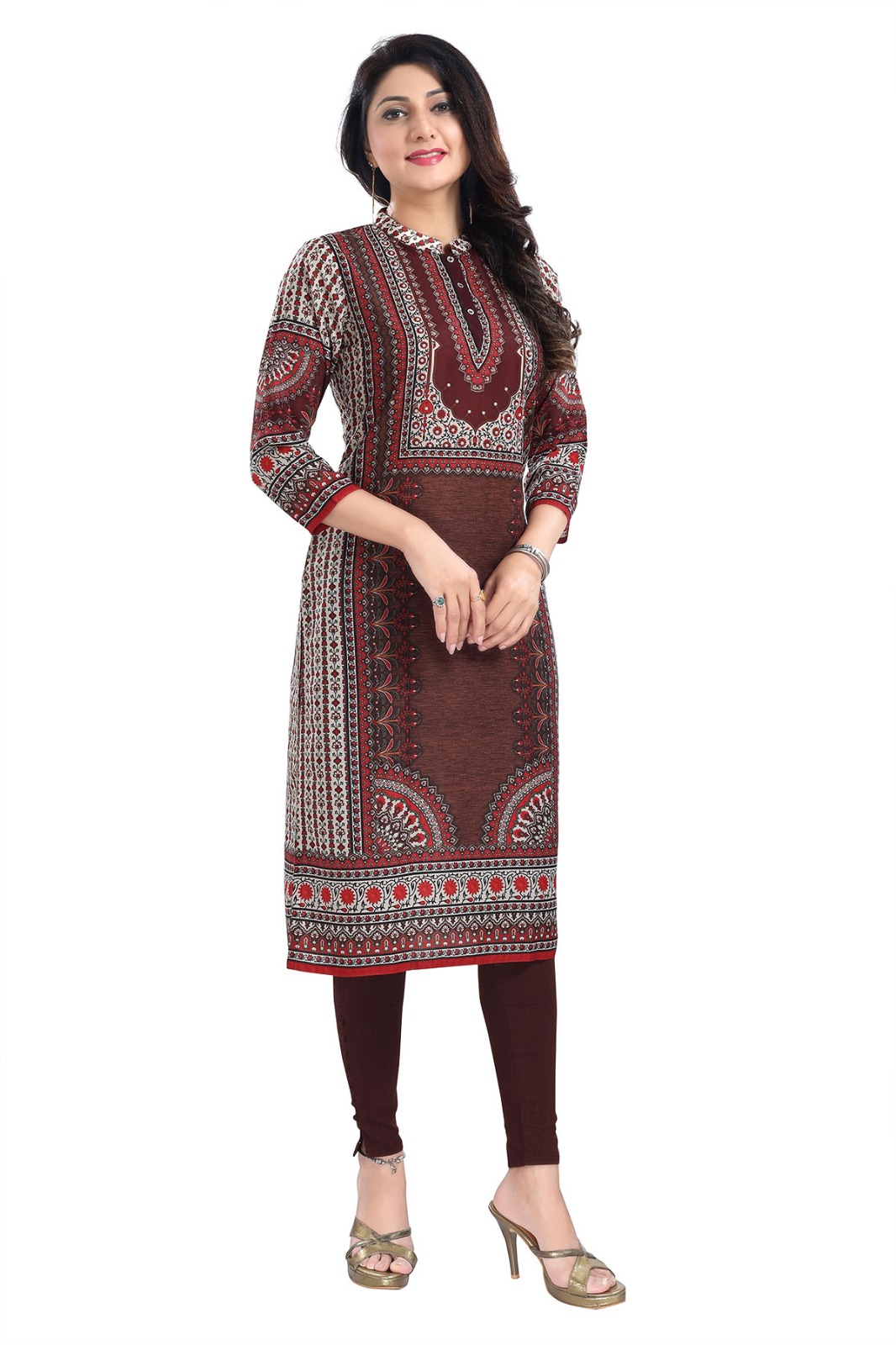 Beautiful Brown Designer Digital Print Masleen Long Kurti Tunic