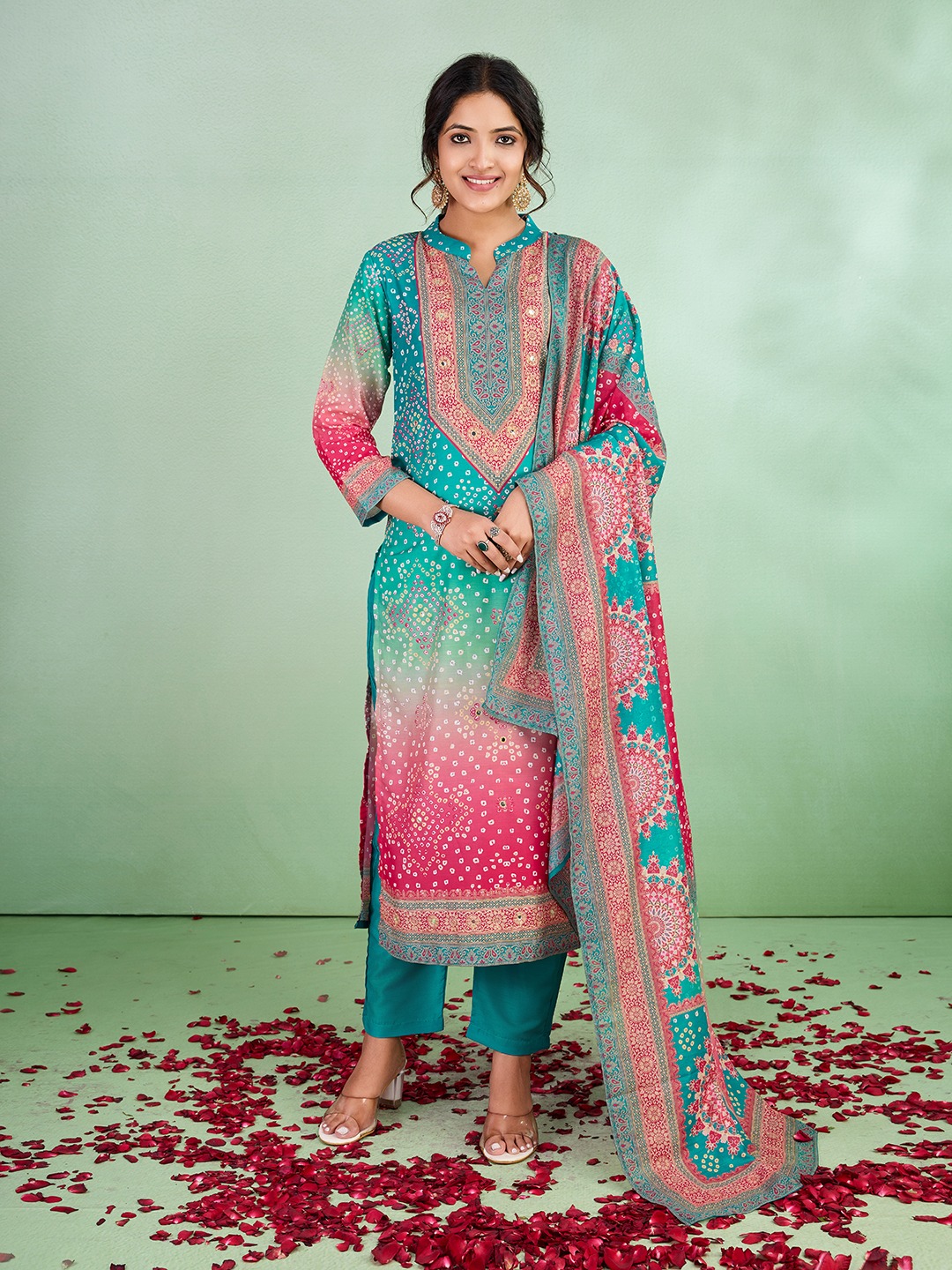 Masleen Digital Print with hand touch work