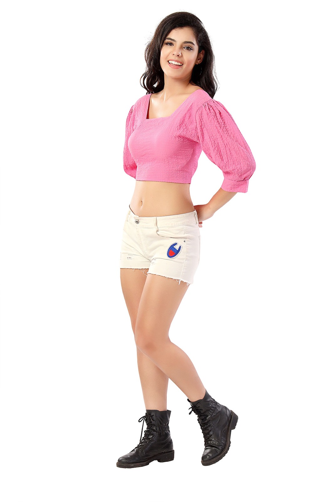 Pinky Pink Bow Back Puff Sleeve Top for Girls