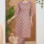 Glossorial Coral Round Neck Kurti Pant Suit For Women