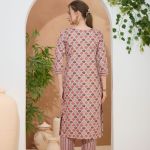 Glossorial Coral Round Neck Kurti Pant Suit For Women