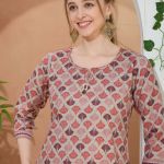 Glossorial Coral Round Neck Kurti Pant Suit For Women