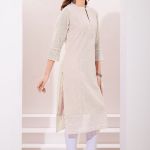 Dreamy Cream Fine Georgette Chicken Embroidery Kurta for Women with soft liner.