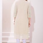 Dreamy Cream Fine Georgette Chicken Embroidery Kurta for Women with soft liner.