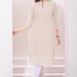 Dreamy Cream Fine Georgette Chicken Embroidery Kurta for Women with soft liner.