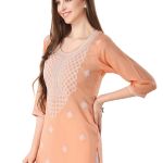 Peach Rayon Chikankari Kurti Tunic