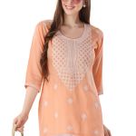 Peach Rayon Chikankari Kurti Tunic
