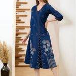 Gorgeous Denim Blue V Neck A Line Indo Western Dress
