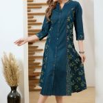 Exclusive Denim Green Wash Blue A Line Indo Western Dress