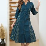 Exclusive Denim Green Wash Blue A Line Indo Western Dress