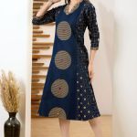 Exclusive Denim Blue V Neck A Line Indo Western Dress