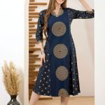 Exclusive Denim Blue V Neck A Line Indo Western Dress
