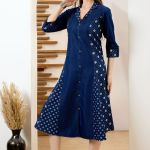 Exclusive Denim Blue A Line Indo Western Dress With Coat Collar