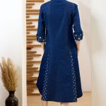 Exclusive Denim Blue A Line Indo Western Dress With Coat Collar