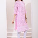 Pink Pure Cotton Chikankari Long Kurti for Women