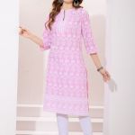 Pink Pure Cotton Chikankari Long Kurti for Women