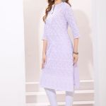 Light Purple Pure Cotton Chikankari Long Kurti for Women