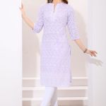 Light Purple Pure Cotton Chikankari Long Kurti for Women
