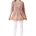 Light Brown Cotton Mix N Match Print Designer Short Tunic