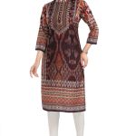 Beautiful Brown Designer Digital Print Masleen Fabric Long Kurti Tunic