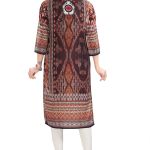 Beautiful Brown Designer Digital Print Masleen Fabric Long Kurti Tunic