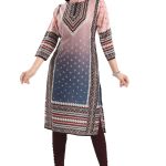 Pinky Peach Designer Digital Print Masleen Fabric Long Kurti Tunic