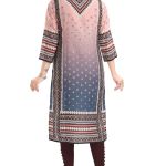 Pinky Peach Designer Digital Print Masleen Fabric Long Kurti Tunic