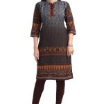 Beautiful Brown Designer Digital Print Cotton Slub Fabric Long Kurti Tunic