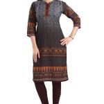 Beautiful Brown Designer Digital Print Cotton Slub Fabric Long Kurti Tunic