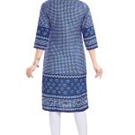 Indigo Blue Designer Digital Print Cotton Slub Fabric Long Kurti Tunic