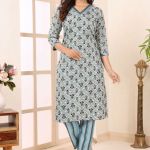 Blue Clue V Neck Kurti Pant Suit For Women