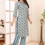 Blue Clue V Neck Kurti Pant Suit For Women