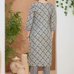 Sway Gray Round Neck Kurti Pant Suit For Women. Embellished with Golden Beads and Thread Work.