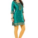 Golden Threads: Celebrating Festivities in Banarasi Jacquard Kurti Tunic Rama Color
