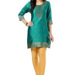 Golden Threads: Celebrating Festivities in Banarasi Jacquard Kurti Tunic Rama Color