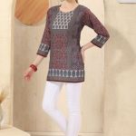 Maroon Jaipuri Cotton Print Round Neck Short Tunic Top