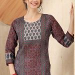 Maroon Jaipuri Cotton Print Round Neck Short Tunic Top