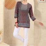 Maroon Jaipuri Cotton Print Round Neck Short Tunic Top