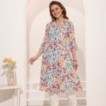 Purple Linen Cotton Princess Cut Long Kurta For Women