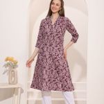 Wine Linen Cotton Princess Cut Long Kurta For Women