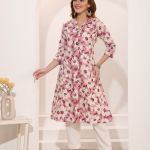 Majenta Linen Cotton Princess Cut Long Kurta For Women