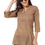 Casual Craze Brown Cotton Printed Short Tunic Top