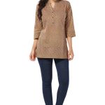Casual Craze Brown Cotton Printed Short Tunic Top
