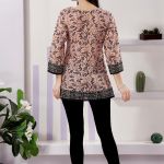 Elegant Peach Floral Print Cotton Short Kurti with Round Neck