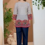 Beige Ethnic Print Cotton Round Neck Short Kurti