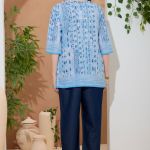 Elegant Sky Blue Ethnic Print Cotton Short Kurti With Thread Work