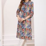 Gray Black Linen Cotton Women Long Kurta With Ban Collar