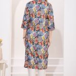 Gray Black Linen Cotton Women Long Kurta With Ban Collar