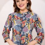 Gray Black Linen Cotton Women Long Kurta With Ban Collar